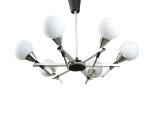 Space Age Italian Chandelier in Aluminum and Opaline Glass