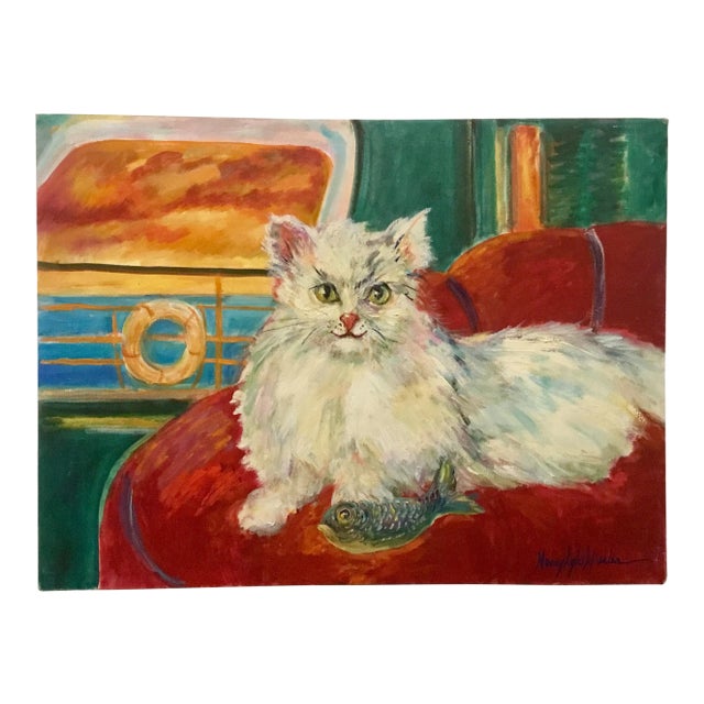 "Gotcha" Mid-Century Oil Painting by Nancy Wheeler For Sale