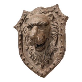 Antique-Style Cast Iron Lion Shield Wall Plaque For Sale