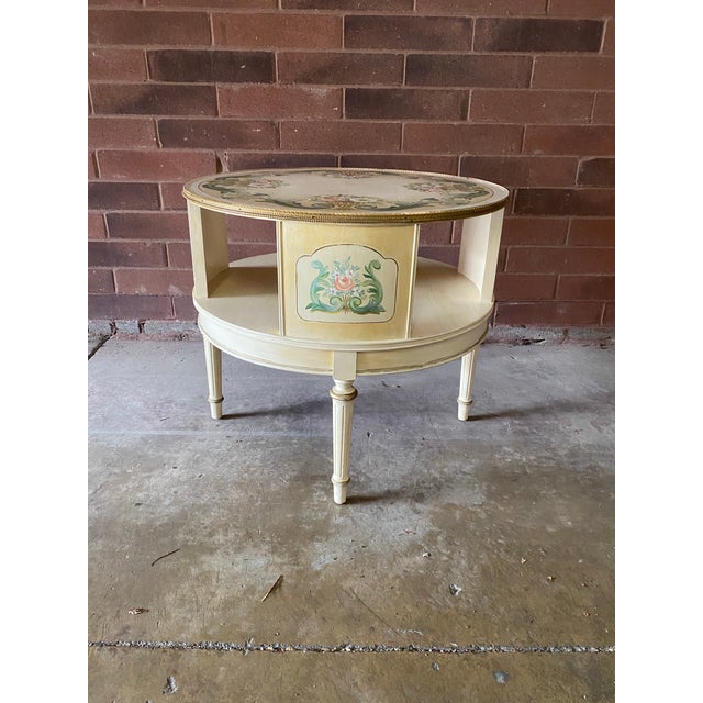 Vintage French Hand-Painted Floral Round Side Table For Sale - Image 4 of 9