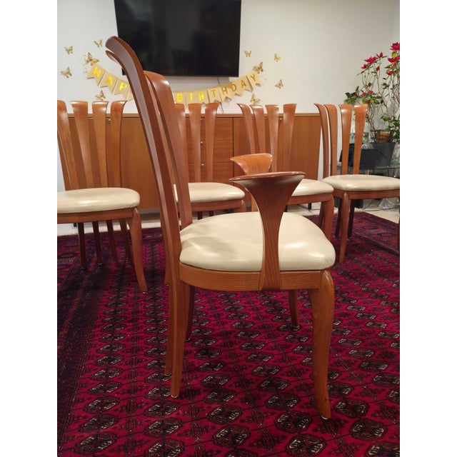 1980s A Sibau Set of 8 Post Modern Vintage Italian Sculptural Cherry Wood Dining Chairs For Sale - Image 5 of 8