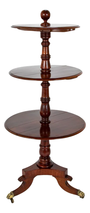 Regency Mahogany Circular Three Tier Folding Dumbwaiter Etagere Brass Castors