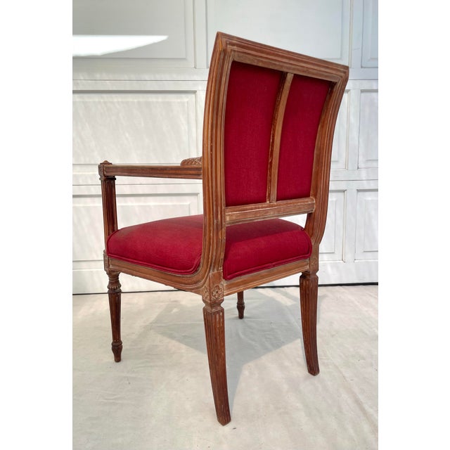 Brown French Empire Louis XVI Carved Wood Armchair For Sale - Image 8 of 11