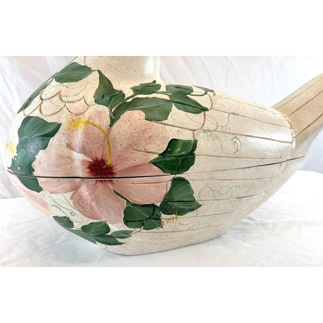 Vintage Large Folk Art Hand Made and Hand Painted Wooden Goose Box For Sale - Image 11 of 18