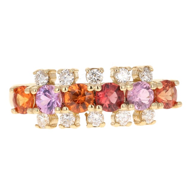 1.36 Carat Natural Sapphire Diamond Yellow Gold Band Size 7 For Sale