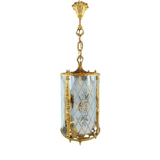 20th Century Louis XVI Style Lantern in Gilt Bronze and Engraved Glass For Sale