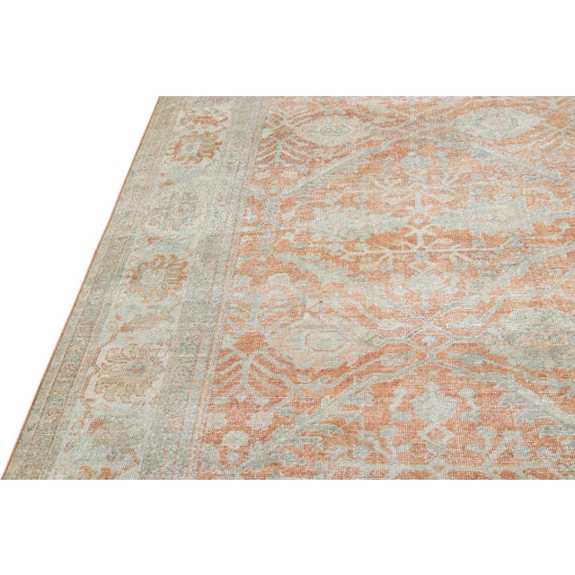 Antique Sultanabad Handmade Floral Pattern Orange Wool Rug For Sale - Image 4 of 7