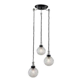 Authentic Mid-Century Italian Crystal Cluster Chandelier – Faceted Spherical Glass, 1960s Modern Lighting For Sale