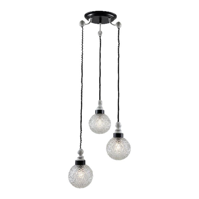 Authentic Mid-Century Italian Crystal Cluster Chandelier – Faceted Spherical Glass, 1960s Modern Lighting For Sale