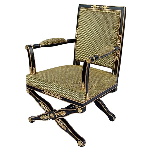 Antique Empire Style Black Lacquered Desk Chair, 1900s For Sale