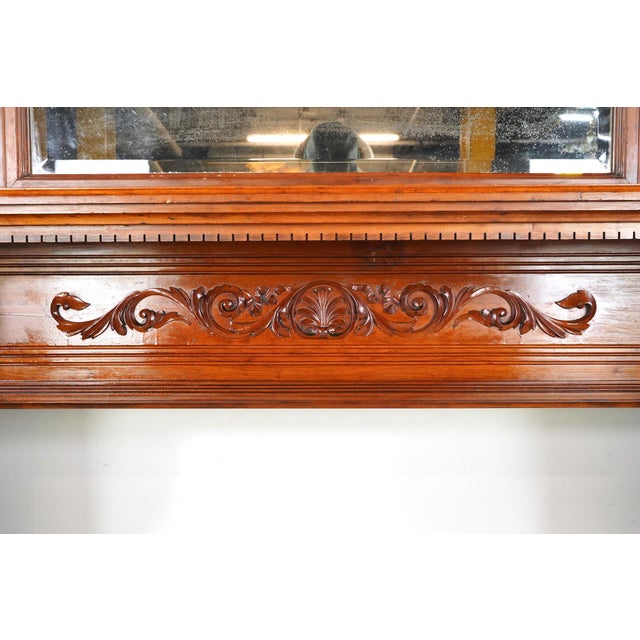 Wood 1890s Neoclassical Oversized Carved Cherry Wood Fireplace Mantel For Sale - Image 7 of 16