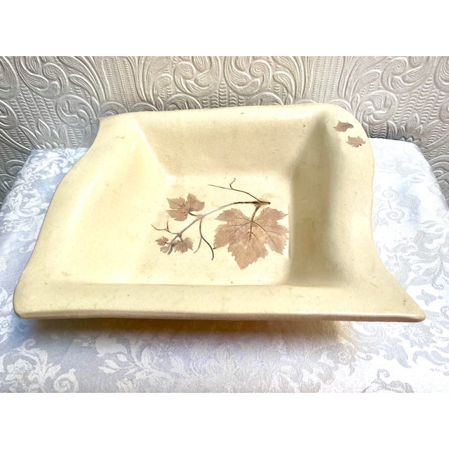 2000s Studio Pottery Square Bowl With Leaves Design by Susan Mikkelsen For Sale - Image 4 of 7
