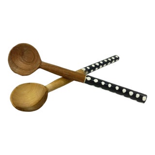 Early 20th Century 2 Maasai Olivewood and Bone Handle Spoons Kenya For Sale
