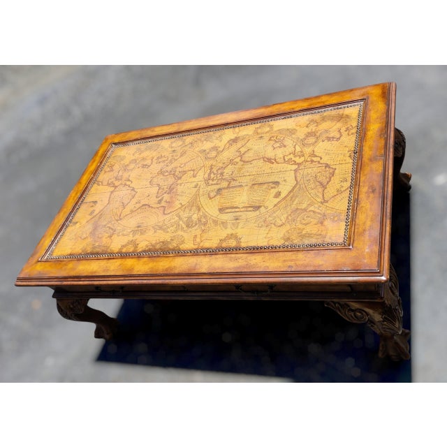Renaissance 1970s Stunning Classic World Map Coffee Table That Blends Timeless Elegance With Global Adventure. For Sale - Image 3 of 11