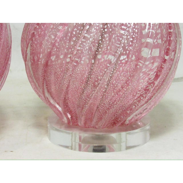 1940s Pair of Vintage Rose Murano Glass Lamps For Sale - Image 5 of 18