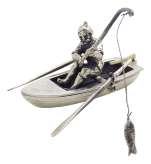 Vintage Italian Sterling Silver 925 Fisherman with Boat Figurine by Medusa-Oro, 1980s