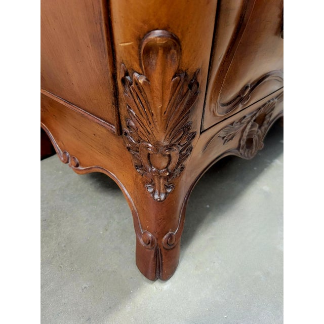 Vintage Century Oversized Solid Wood 2 Drawer French Provincial Rococo Carved Bombe Chests Commode- A Pair For Sale - Image 12 of 18