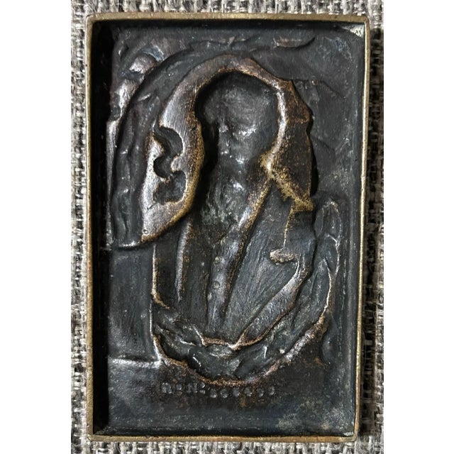 Arts & Crafts Circa 1919 English Arts & Crafts Bronze Charles Dickens Raised/Bas-Relief Miniature Portrait Plaque For Sale - Image 3 of 4