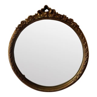 Vintage Round Bow and Ribbon Wall Mirror With Gold and Red Finish For Sale