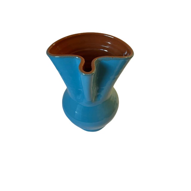 Blue Vintage Hand-Crafted Ceramic Blue & Brown Glaze Pitcher For Sale - Image 8 of 10
