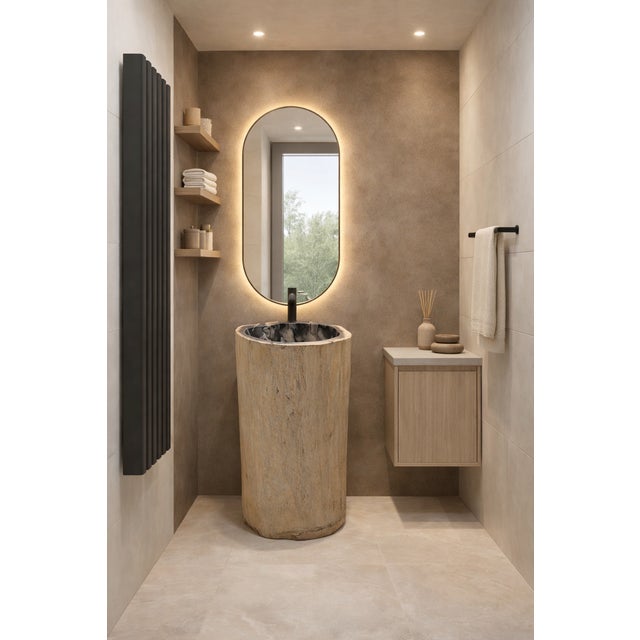 Beige Petrified Wood Stand Alone Wash Basin by Xyleia Petrfied Wood For Sale - Image 8 of 9