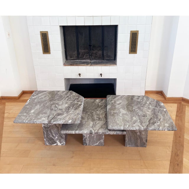 Black Postmodern Italian Vintage Grey and Cream Marble Nesting Tables-- Set of 3 For Sale - Image 8 of 14