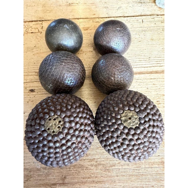 A collection of French pétanque boules with studded finish — price is for the collection. Largest 4" diameter, smallest 3"...