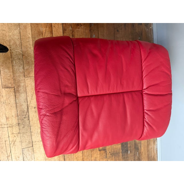 Red Leather Ekornes Stressless Chair & Ottoman For Sale - Image 10 of 12