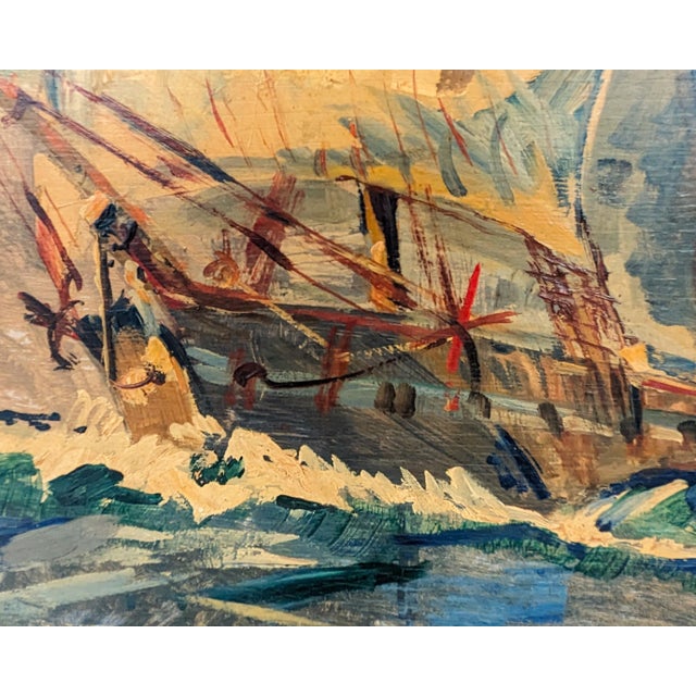 Niels Peter Bolt Early Naturalistic Nautical Painting of a Whaling Ship and Crew at Sea, 1945 For Sale - Image 9 of 11