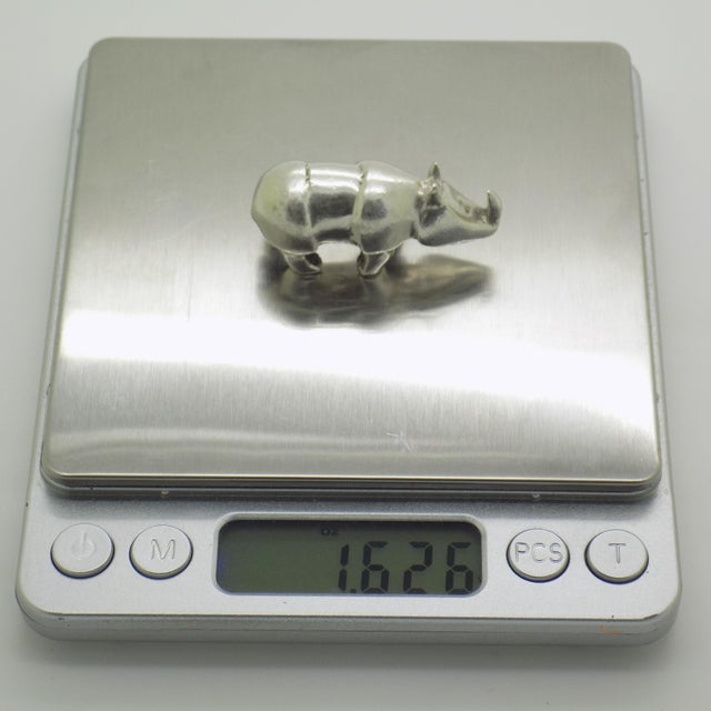 Silver Vintage Italian Genuine Silver 800 Heavy Rhino Figurine Sculpture, 1970s For Sale - Image 8 of 10