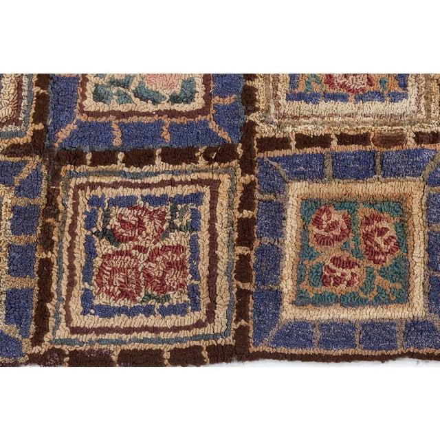 Doris Leslie Blau Vintage American Hooked Geometric Warm Tan Rug Patchwork For Sale - Image 4 of 8