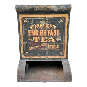 Antique Large Shopkeeper Advertising Tea Metal Bin