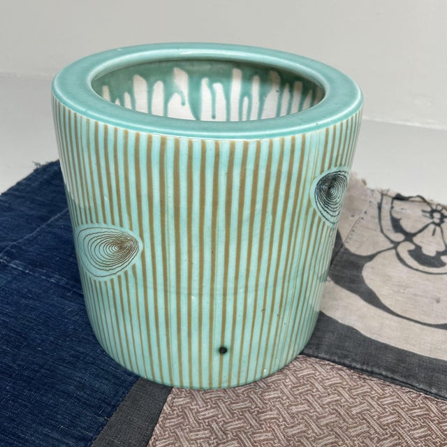 Vintage Turquoise Glazed Ceramic Hibachi Planter, Japan, 1970s For Sale - Image 12 of 14