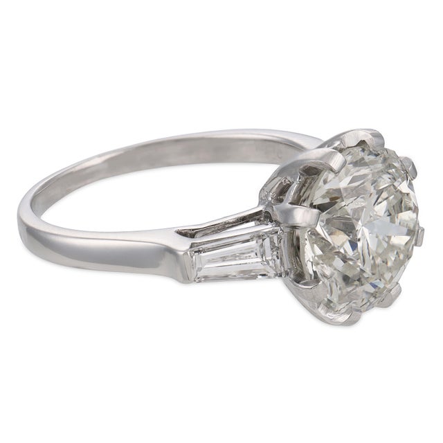 Mid Century Gia 4.27 Carat Diamond Platinum Engagement Ring, Size 6.75 For Sale - Image 4 of 6
