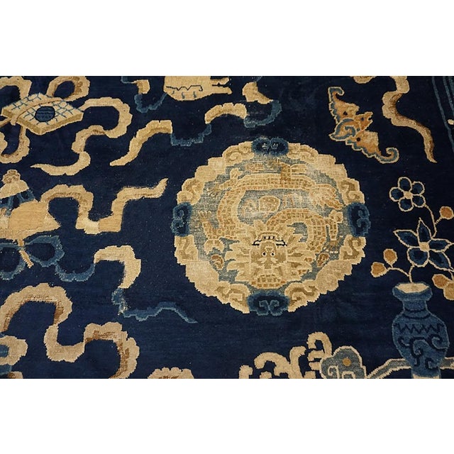 Textile Great Navy Blue and Ivory Color With Animalistic and Florid Design Antique Chinese Peking Rug For Sale - Image 7 of 8