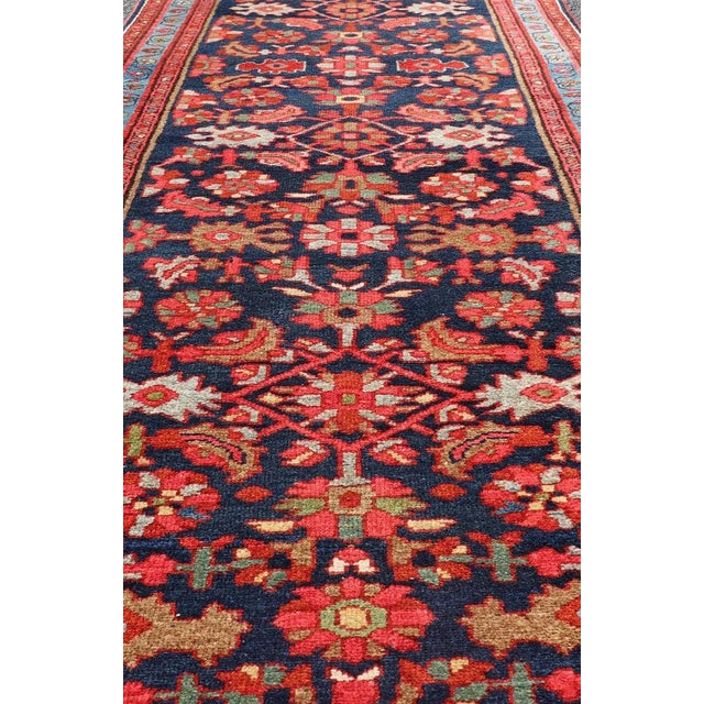 Blue Antique Malayer Runner With Sub-Geometric All-Over Herati Design in Multicolors For Sale - Image 8 of 13