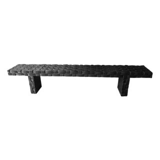 Sculptural Mango Wood Bench, Carved Detailing, Burnt Finish Modern Organic For Sale