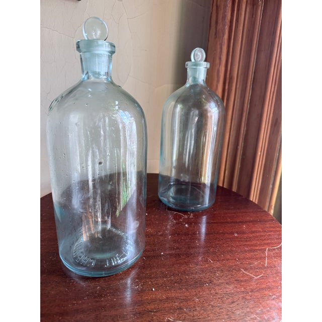 Mid-20th Century Laboratory Reagent Bottle With Ground Glass Stopper Narrow Mouth Apothecary Glass Vessel For Sale - Image 13 of 15