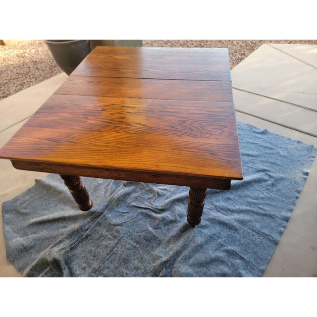 Beautiful Antique 20th Century Solid Oak Table - Hand Turned Barley 5 Leg For Sale - Image 13 of 15