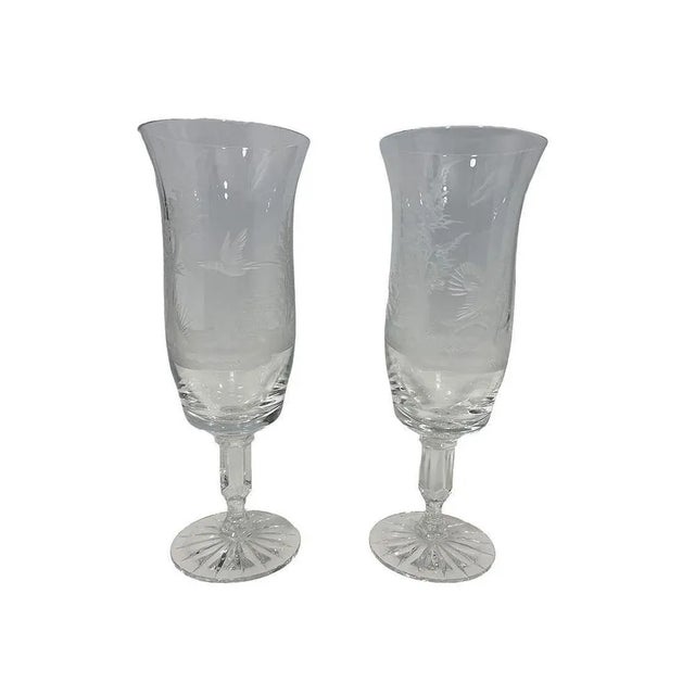 Engraved Drinking Glasses with a Landscape and Bird Scene, 1970s, Set of 7 For Sale - Image 3 of 12