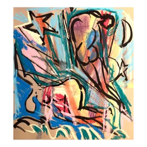 Abstract Figural Pastel/Ink Drawing on Paper by Erik Sulander