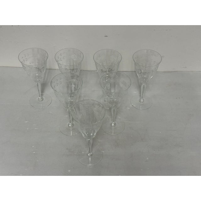 Libbey Glass Co. Mid 20th Century Libbey Rock Sharpe Wine Goblets, Set of Seven For Sale - Image 4 of 12