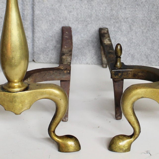 Vintage Brass Federal Style Fireplace Andirons For Sale In Fayetteville, AR - Image 6 of 7