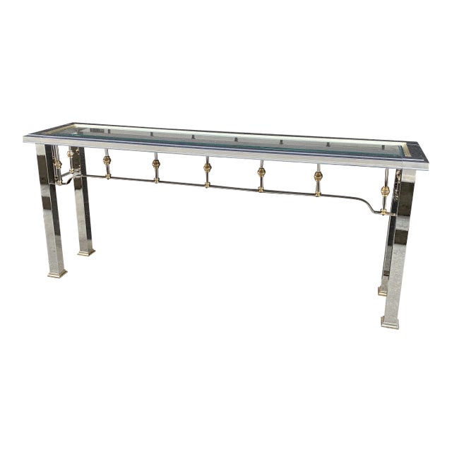 1970s Modern Chrome & Glass Console Sofa Table in Mastercraft For Sale