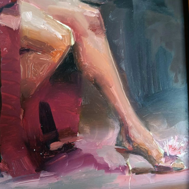 Lush Nude Reflecting on Her Thoughts in the Dark Original Oil Painting by David Beynon Pena For Sale - Image 4 of 6
