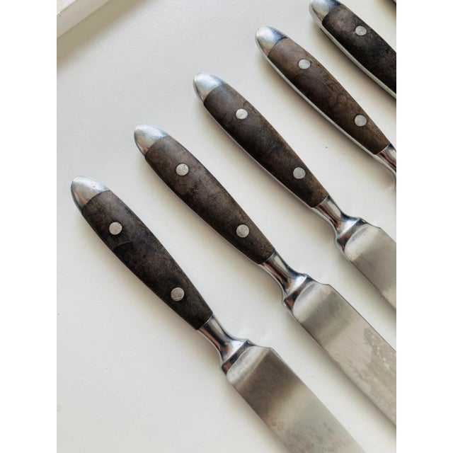 Vintage set of 8 Washington Forge Grenoble Brown wood Handle Dinner Knives 8.40"L