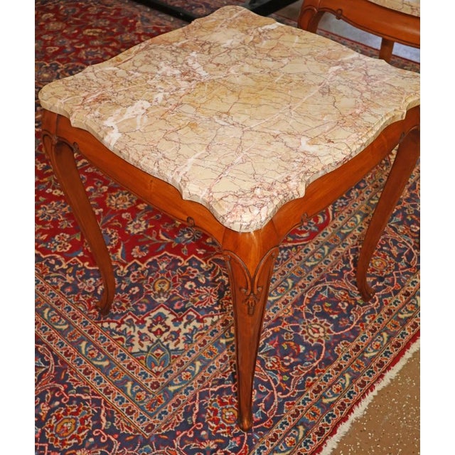 Pair of Vintage Marble Top Walnut Louis XV French Style End Tables For Sale - Image 13 of 15
