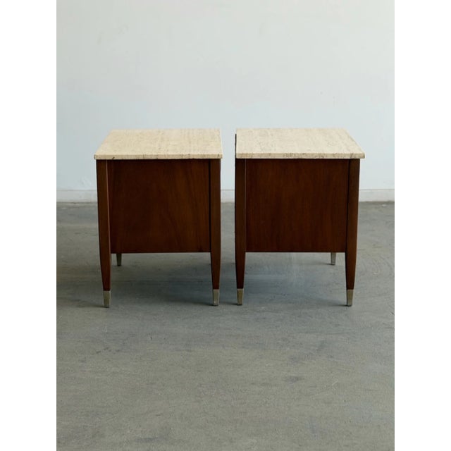 Brown 1960s Travertine & Walnut Nightstands by American of Martinsville - Pair For Sale - Image 8 of 17