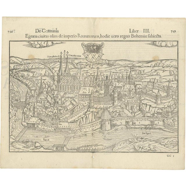 Münster's View of the City of Eger Cheb, 1554 For Sale