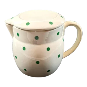 Vintage Polka Dot Pitcher With Lid, Made in Czechoslovakia